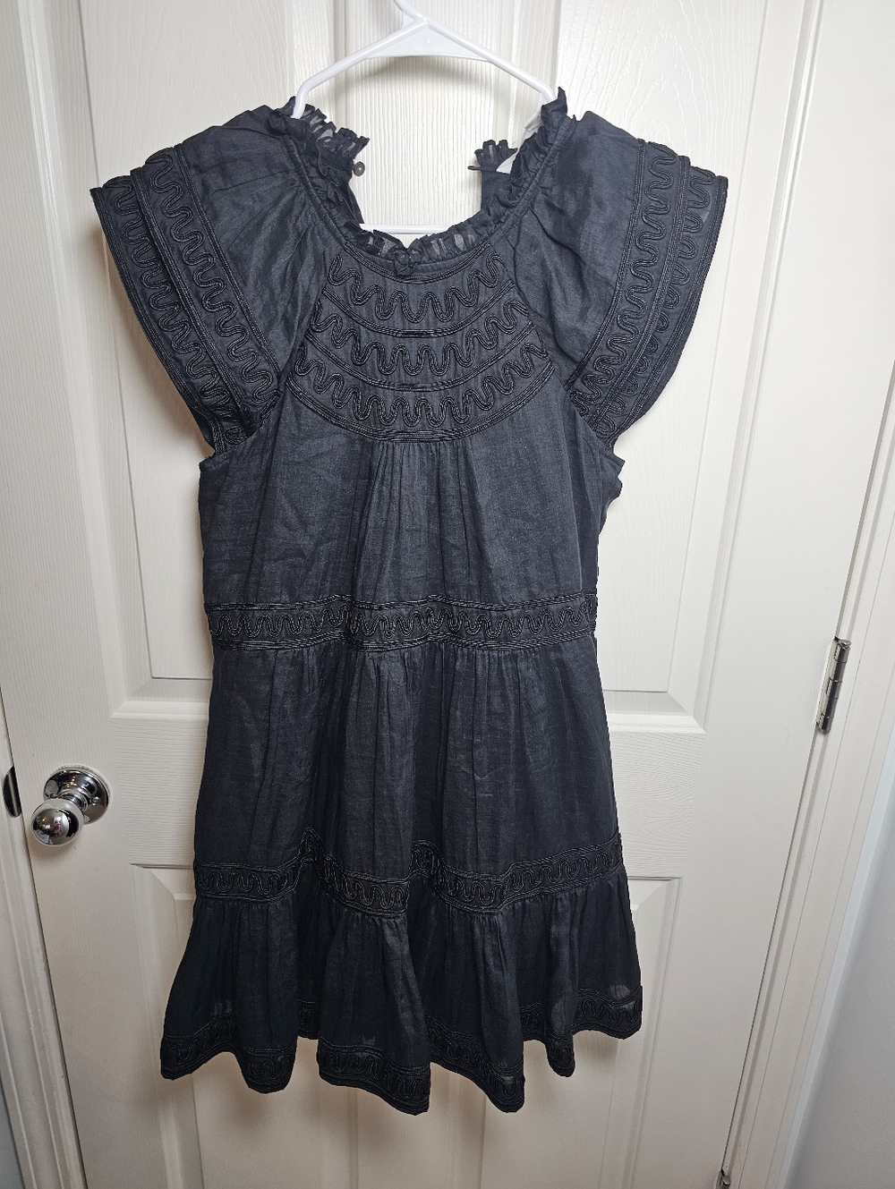 Veronica Beard Keeley Tiered Embroidered Mini Dress Black Size 00